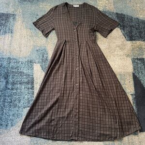 Fabiana Filippi Textured Midi Dress w Slip Black Grid Pleated Button Front IT S